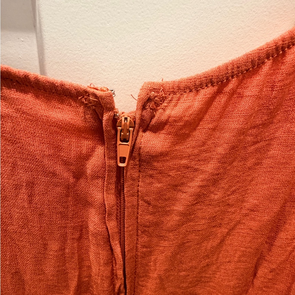 Trixxi Rust Orange Tiered Puff Sleeve Mini Dress Size M - Picture 4 of 10